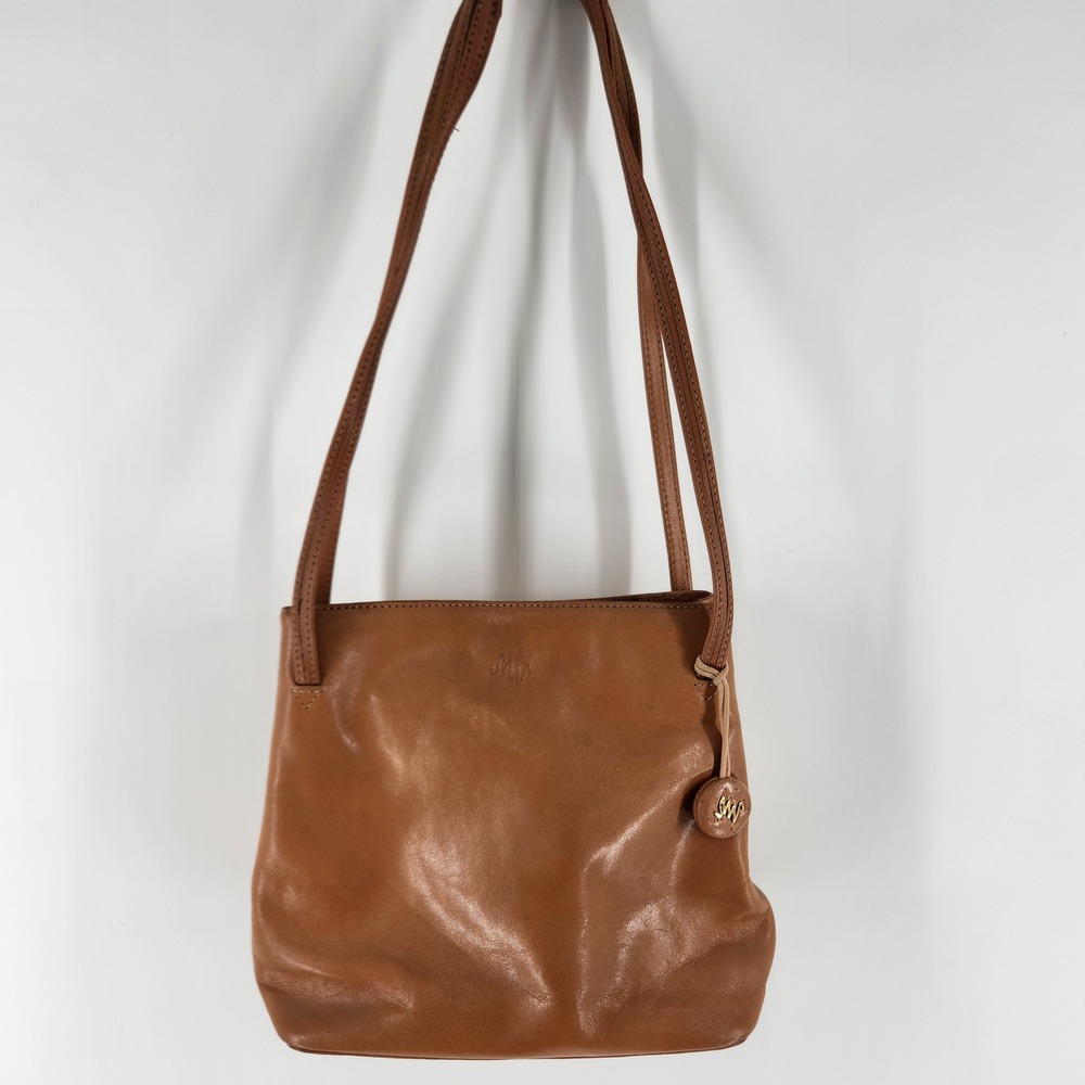 Monsac Leather Shoulder Bag Brown Small Purse Multi Pocket Organizer